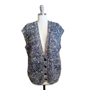 VTG Neil Martin Chunky Knit Button Vest Blue Multicolor Wool Blend Size L
